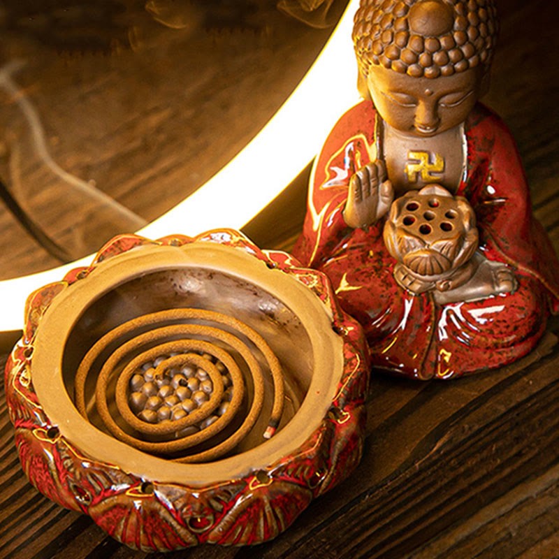 mystic zen Lotus Backflow Smoke Fountain Ceramic Blessing Incense Burner With Light Decoration