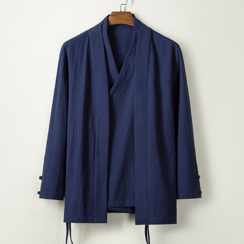 Fall Chinese Hanfu Cotton Linen Men Jacket Clothing