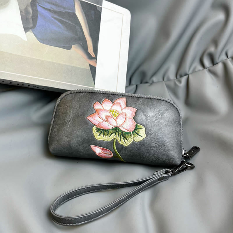 Lotus Su Embroidery Journey Shopping Purse Handbag