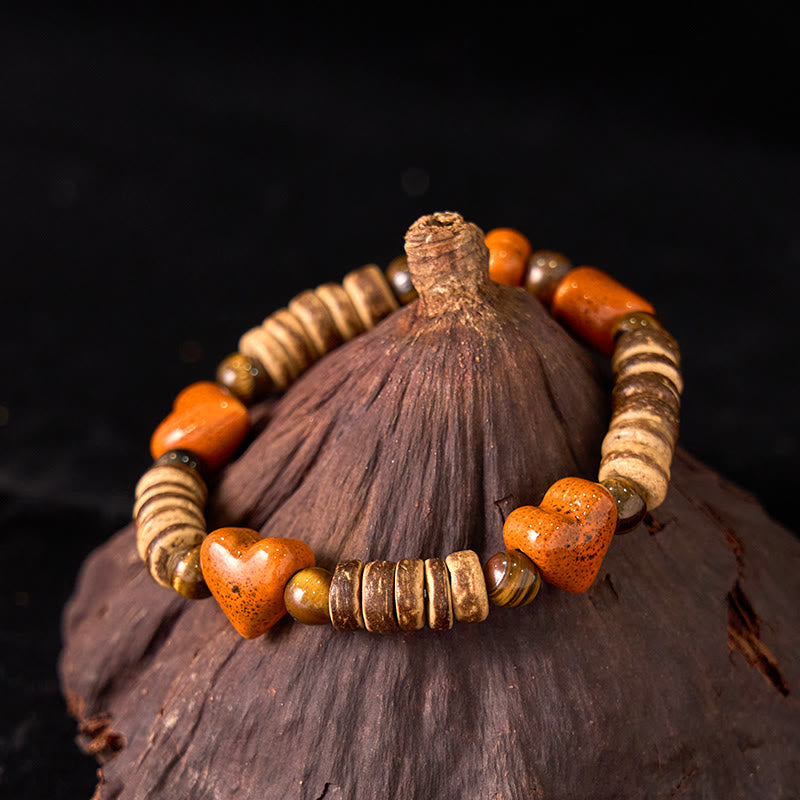 Natural Dalmatian Jasper Stone Heart Shape Ceramics Bracelet