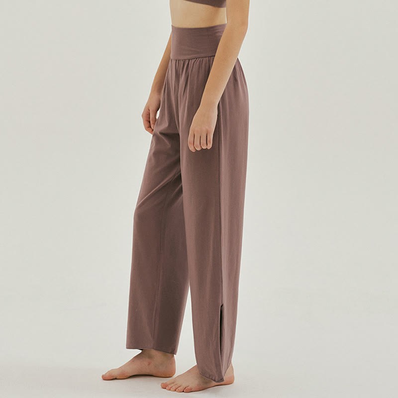 Casual Loose Tie-down Hem Plain High Waist Women's Leica Pants With Pockets