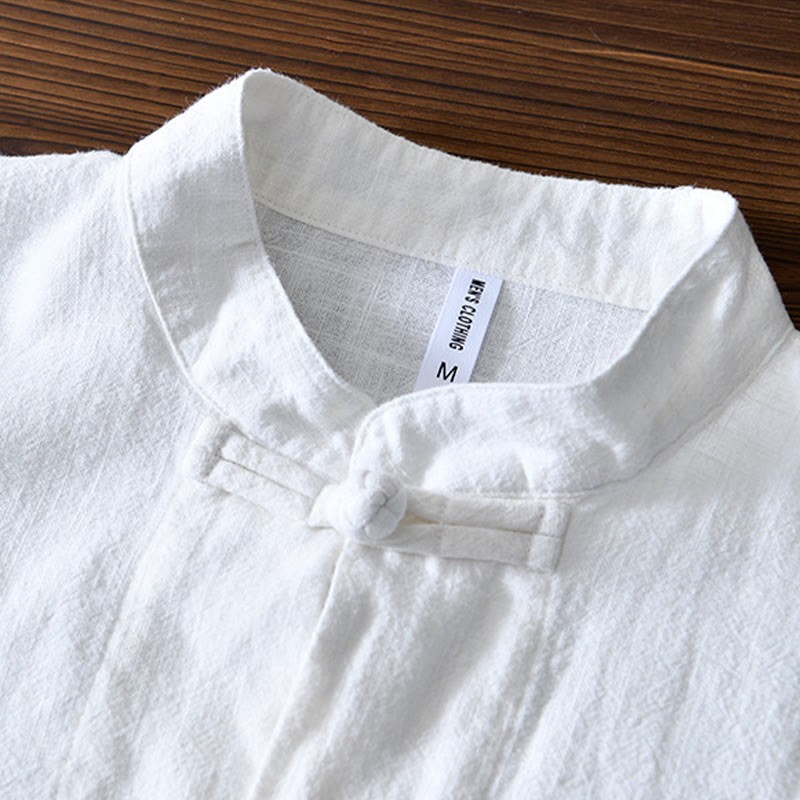 Frog-Button Chinese Tang Suit Ramie Linen Cotton Men Jacket Shirt With Pockets