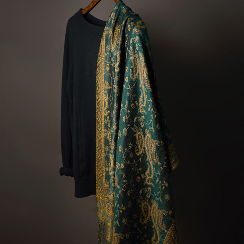 Tibetan Cashew Flower Vine Print Tassels Shawl Fall Winter Soft Scarf Wrap
