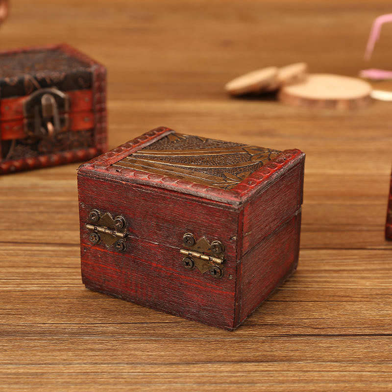 Retro Small Square Wood Jewelry Box Lotus Grass Flower Grape Copper Coin Daffodil Jewelry Storage Box