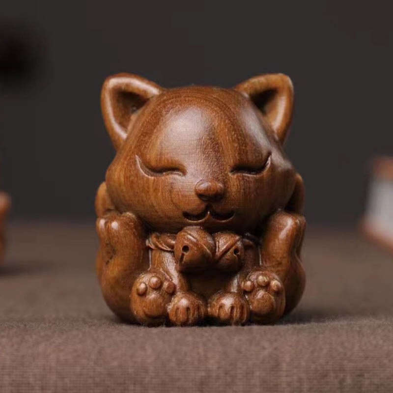 Mini Nine-Tailed Fox Ivory Fruit Sandalwood Green Sandalwood Blessing Decoration