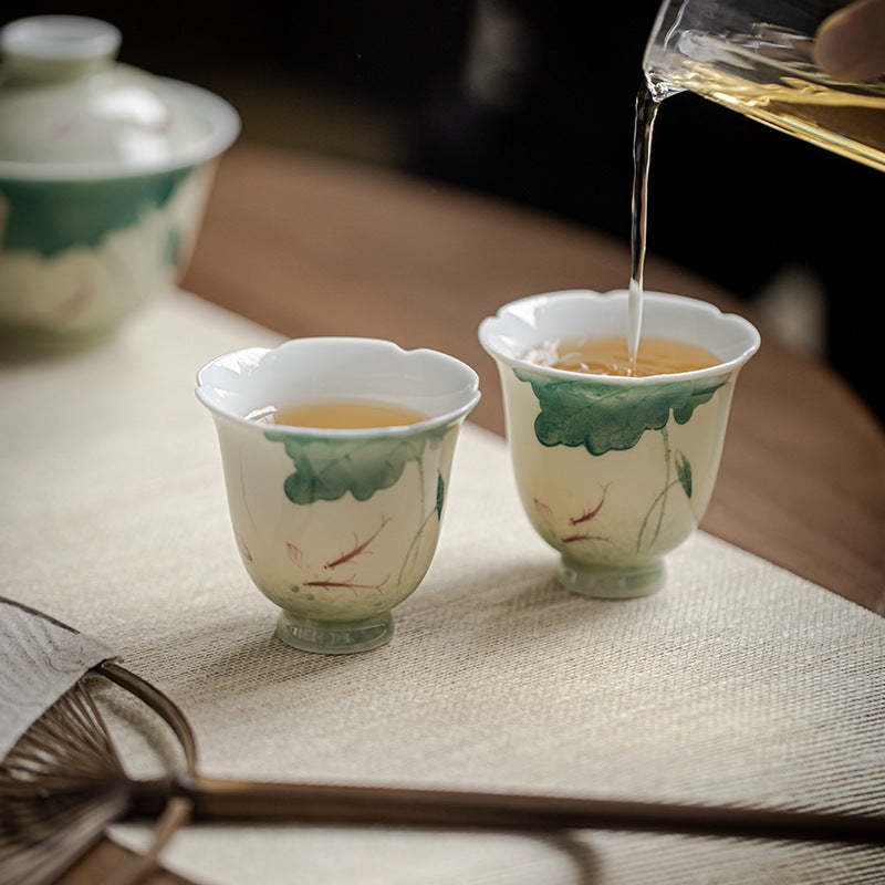 Koi Fish Lotus Leaf Pattern Ceramic Teacup Kung Fu Tea Cup 65ml