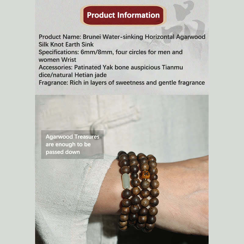 108 Mala Beads Brunei Agarwood Hetian Jade Yak Bone Strength Balance Bracelet