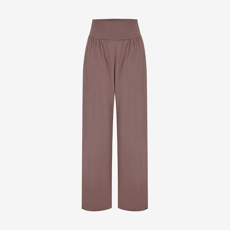 Casual Loose Tie-down Hem Plain High Waist Women's Leica Pants With Pockets