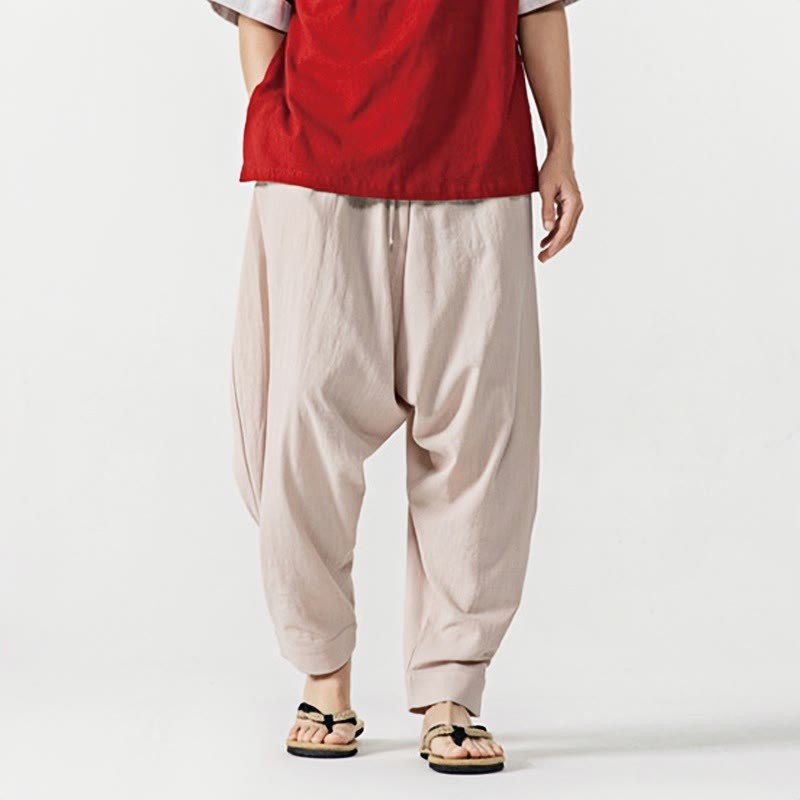 Solid Color Drawstring Men's Harem Pants With PocketsAnkle-Length (9 Length)