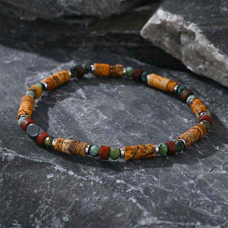 Natural Stone Picture Jasper Turquoise Hematite Positive Bracelet