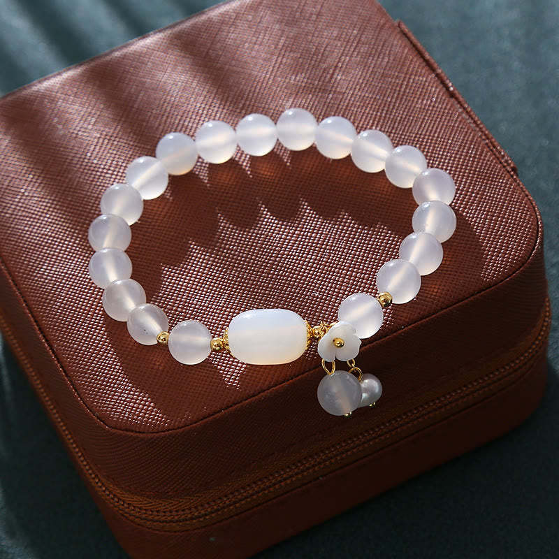 White Agate Pearl Flower Luck Bracelet