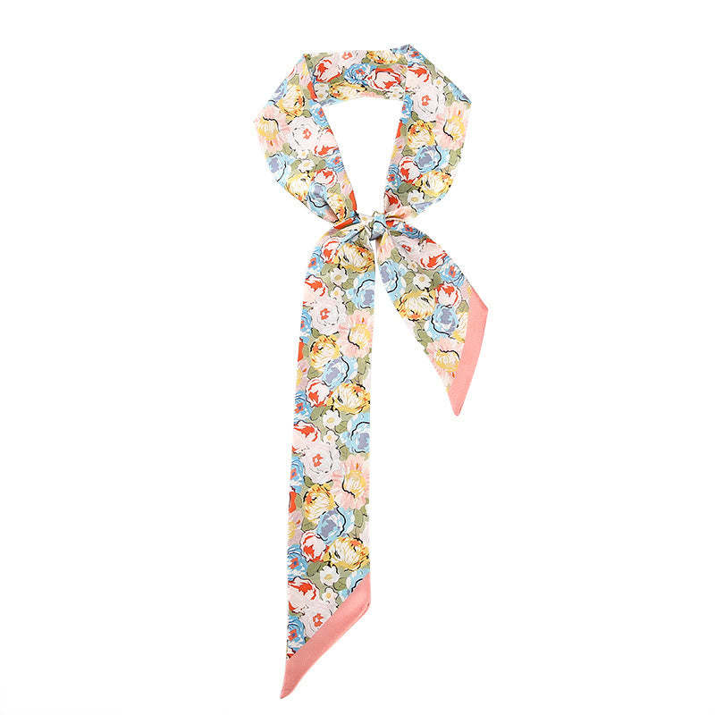 Dunhuang Frescoes Mountains Sunset Floral Pattern 100% Mulberry Twilly Silk Neck Hair Scarf