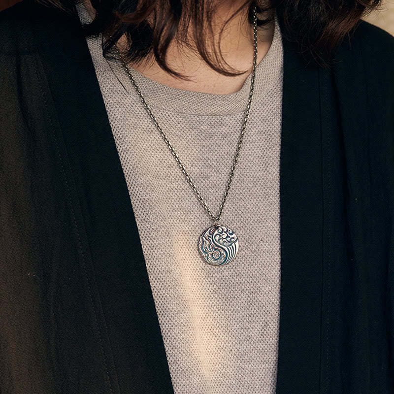 990 Sterling Silver Yin Yang Water and Fire Balance Necklace Pendant