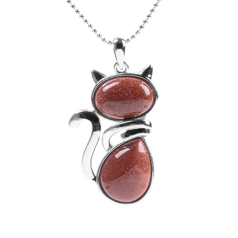 Cat Pattern Natural Crystal Protection Necklace Pendant