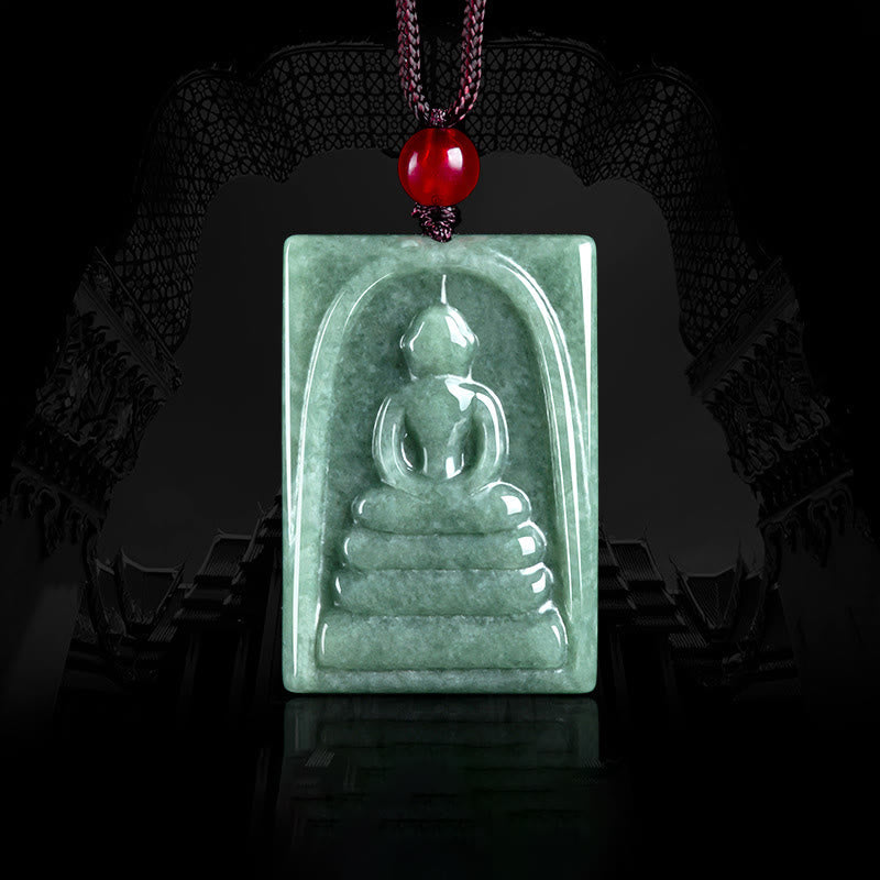 Formless mystic zen Jade Square Amulet Prosperity String Necklace Pendant