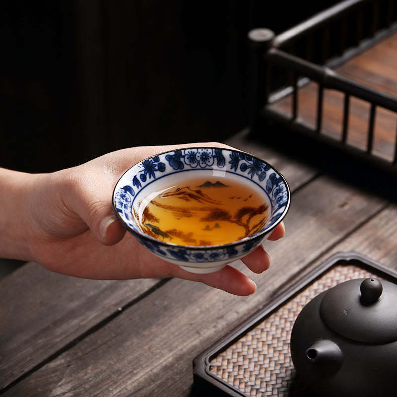 Flowers Fu Character Mountains Lotus Cherry Blossoms Ceramic Teacup Kung Fu Tea Cup