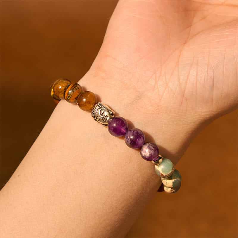 Natural Black Onyx White Stone Green Aventurine Tiger Eye Agate Mixed Color mystic zen Head Protection Bracelet
