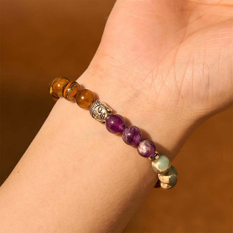 Natural Black Onyx White Stone Green Aventurine Tiger Eye Agate Mixed Color mystic zen Head Protection Bracelet