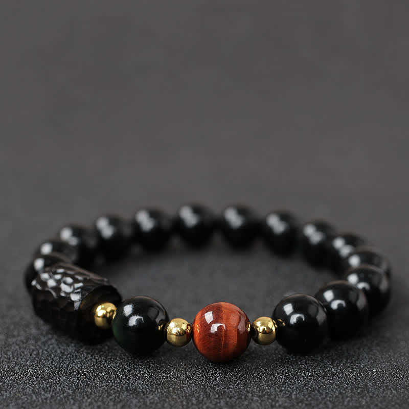 Black Obsidian Ebony Wood Red Tiger Eye Strength Couple Bracelet