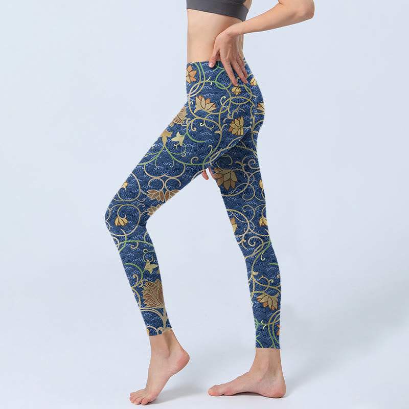 Lotus Flowers Print Gym Leggings Women's Yoga Pants