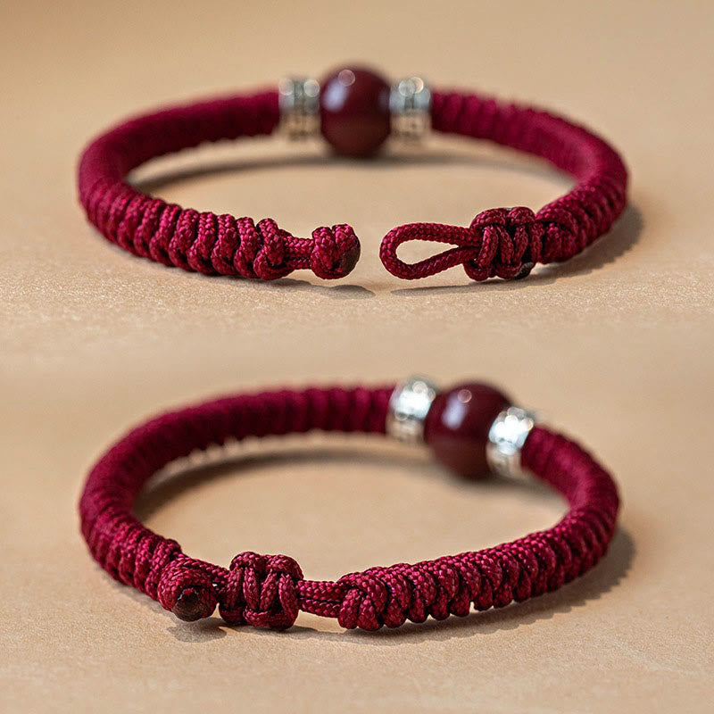 925 Sterling Silver Natural Cinnabar Bead Calm Handmade Braided String Bracelet