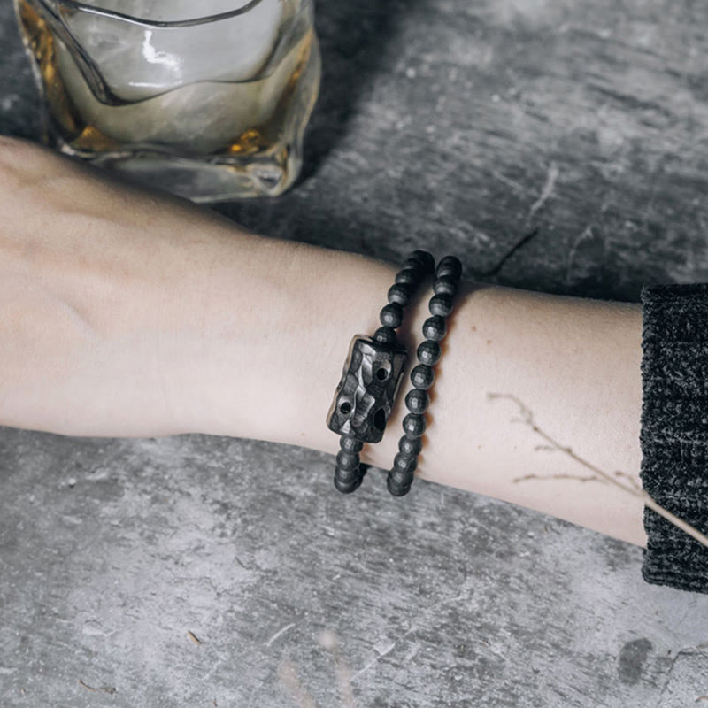 Frosted Cut Surface Black Onyx Ebony Double Wrap Protection Bracelet