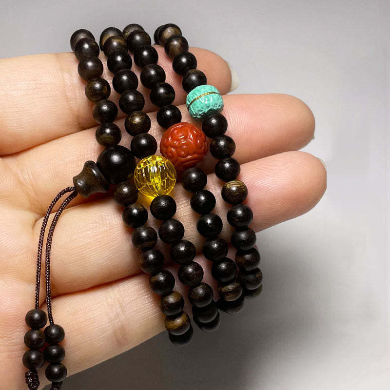 Nha Trang Bai Qinan Agarwood Turquoise Amber Red Agate Strength Meditation Bracelet