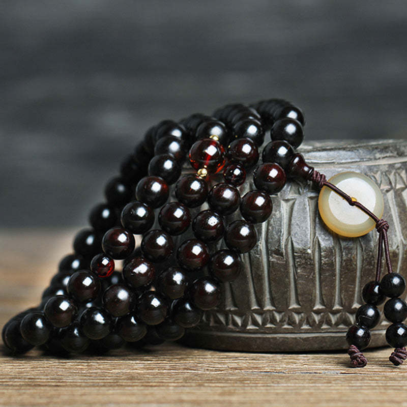 108 Mala Beads 4.8 Stars With Gold Star Indian Small Leaf Red Sandalwood Amber Turquoise Chinese Knotting Blessing Bracelet