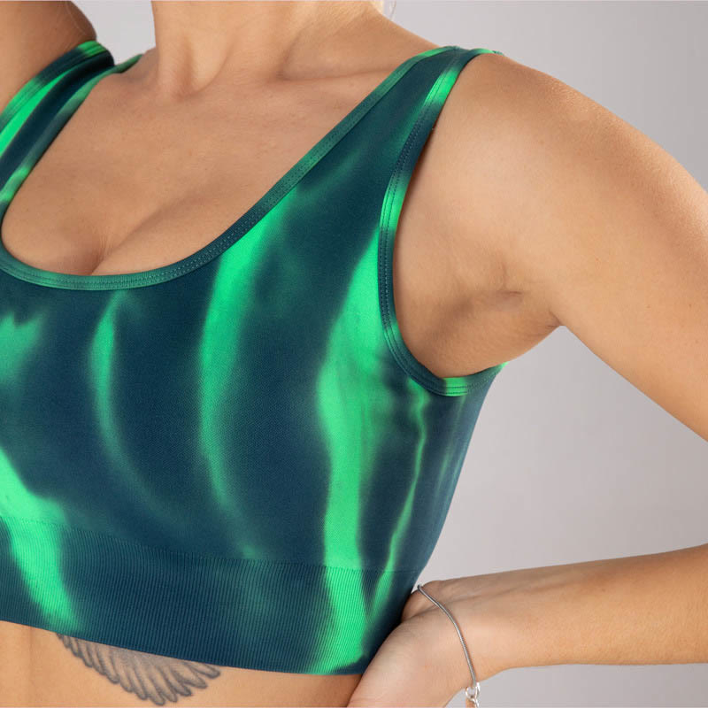 2Pcs Tie Dye Print Seamless Crop Top Bra Shorts Sports Fitness Gym Yoga Outfits