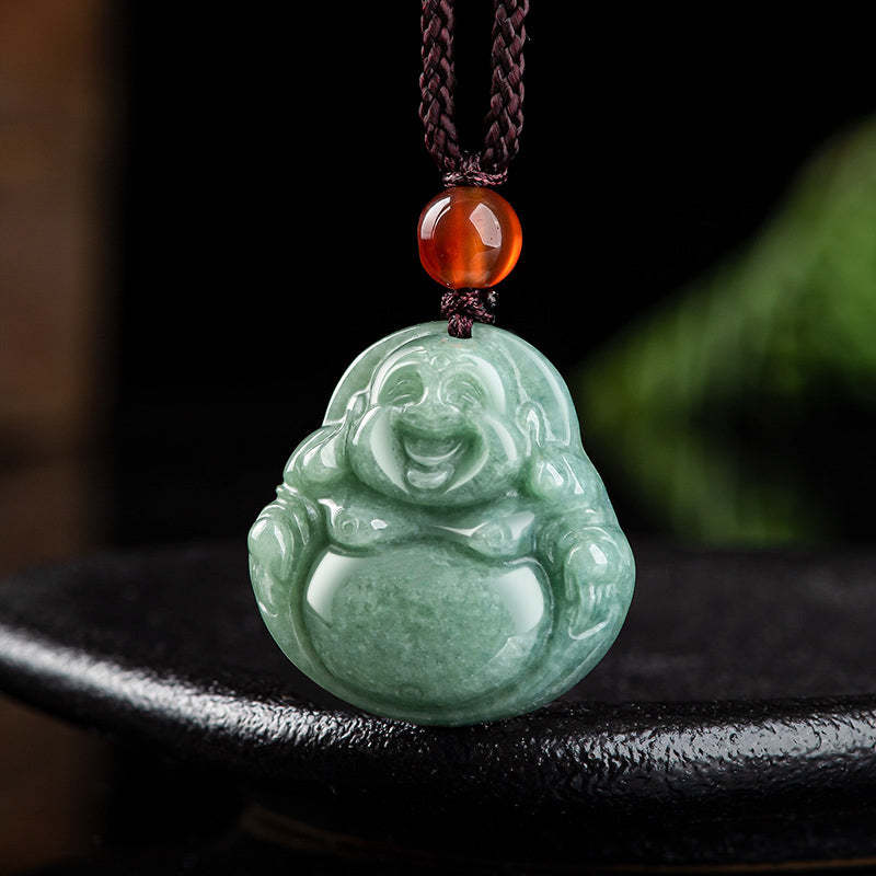 Laughing mystic zen Cyan Jade Success Necklace String Pendant