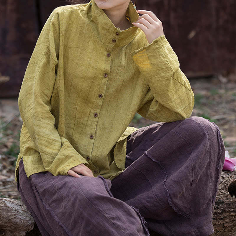 Turtleneck Dyeing Ramie Cotton Chinese Style Cardigan Clothing