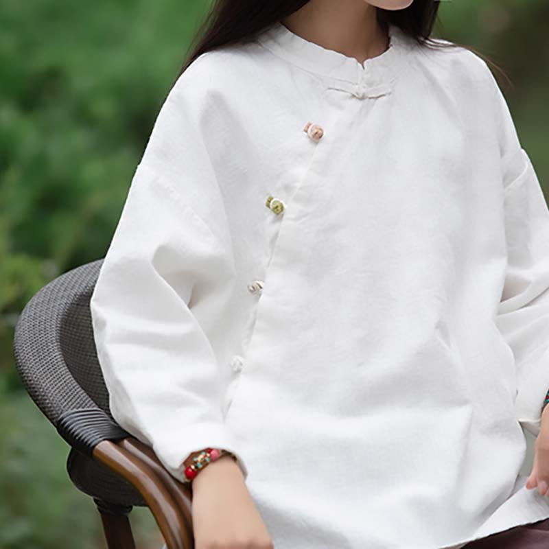 Ramie Linen Blouse Women Shirt Top Chinese Hanfu Style Clothing