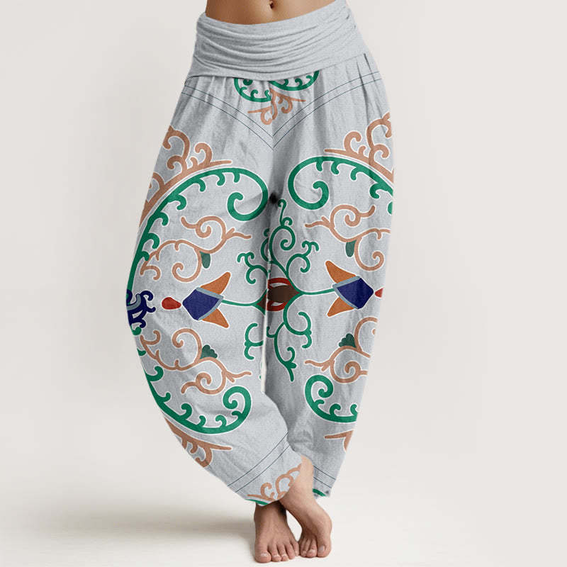 Flowers Vines Totem Pattern Women's Elastic Waist Harem Pants