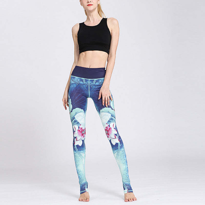 Lotus Flower Print Design Pants Sports Fitness Yoga Leggings Women's Yoga Pants