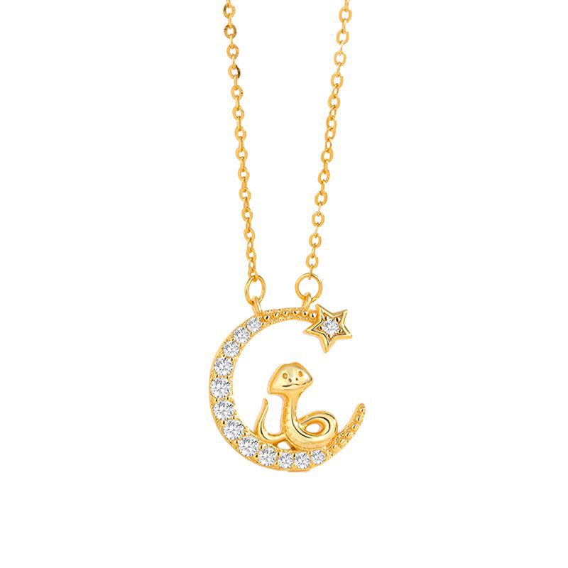 925 Sterling Silver Moon Snake Year Of The Snake Blessing Necklace Pendant