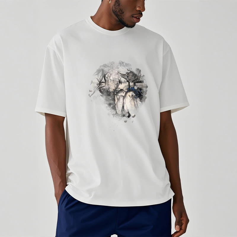 Chinese Bamboo Mountain Pavilion Design Pattern Tee T-shirt
