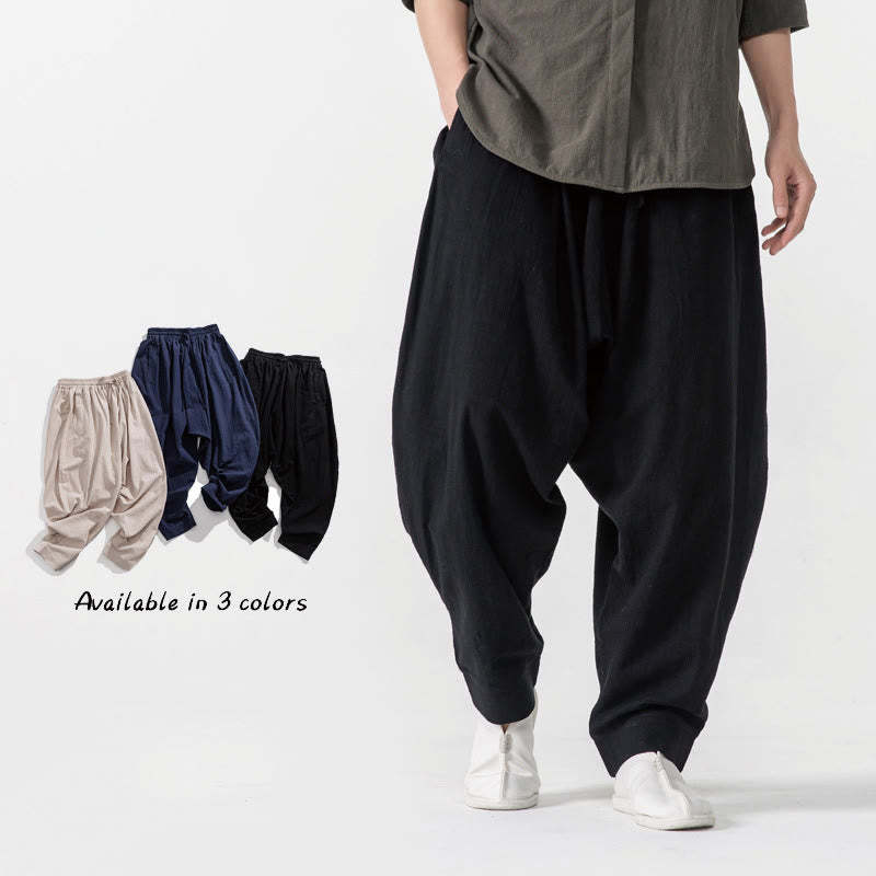 Solid Color Drawstring Men's Harem Pants With PocketsAnkle-Length (9 Length)