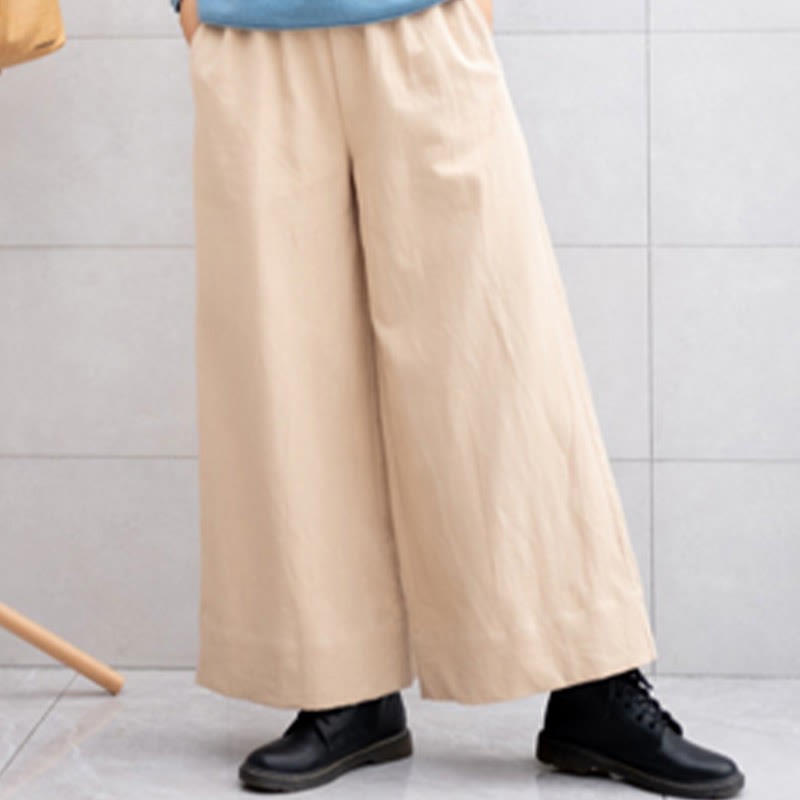 Casual Plain Loose Women's Ramie Wide Leg Pants With Pockets