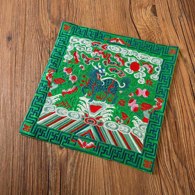 Phoenix Dragon Kirin Embroidery Cup Mat Pad Tea Cup Coaster Kung Fu Tea Mat