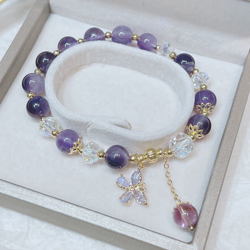 Natural Amethyst Crystal Spiritual Butterfly Charm Bracelet