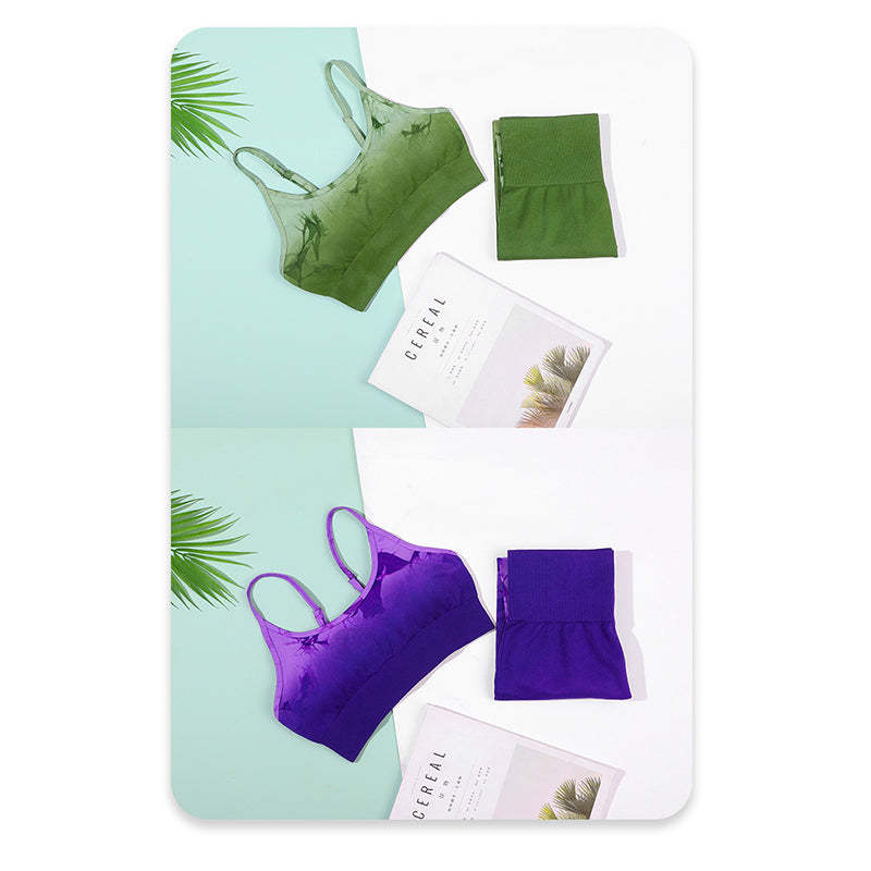 2Pcs Simple Tie Dye Print Crop Tank Top High Waist Pants Sports Gym Outfits Women's Yoga Sets