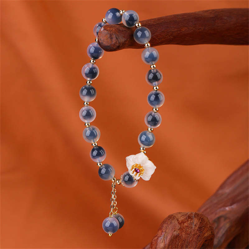 Natural Blue Candy Agate Cherry Blossom Healing Strength Bracelet
