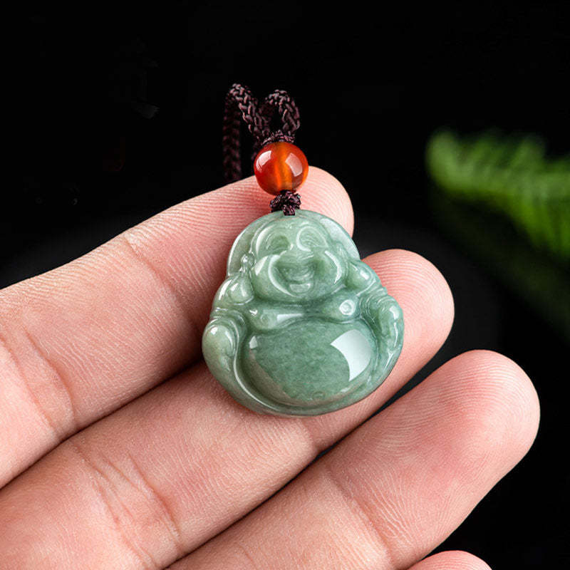 Laughing mystic zen Cyan Jade Success Necklace String Pendant