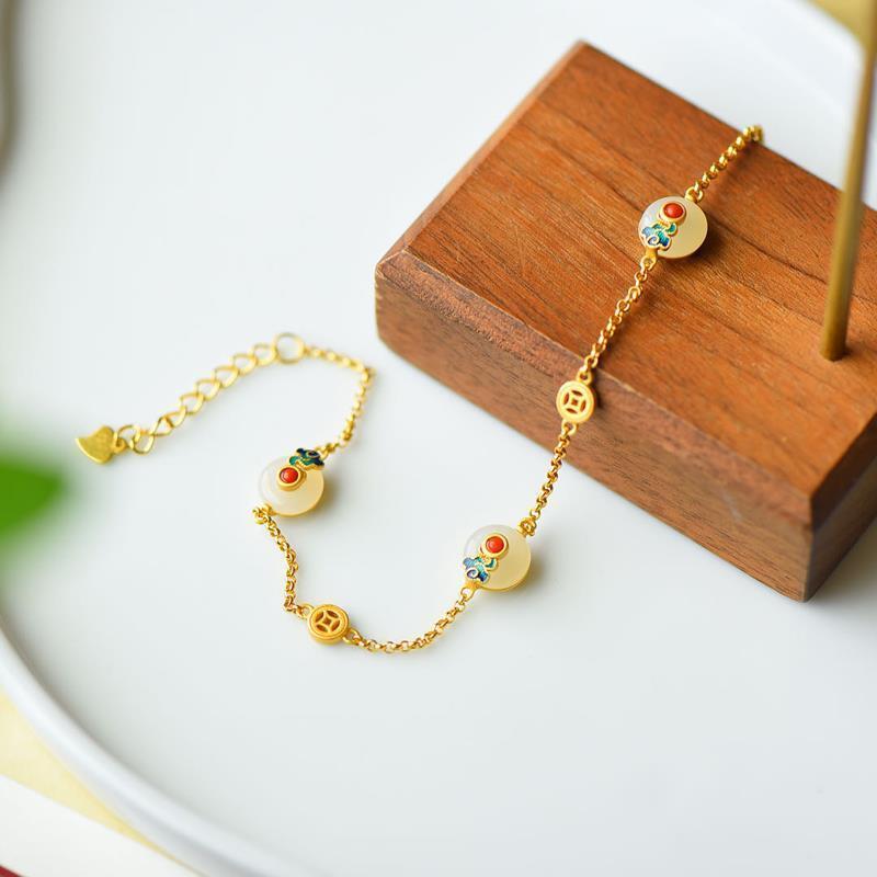 Peace Buckle White Jade Luck Copper Bracelet