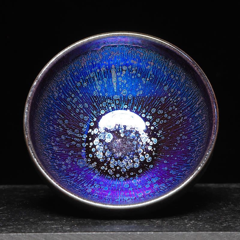 Chinese Jianzhan Blue Colorful Glaze Ceramic Teacup Tenmoku Kung Fu Tea Cup With Gift Box