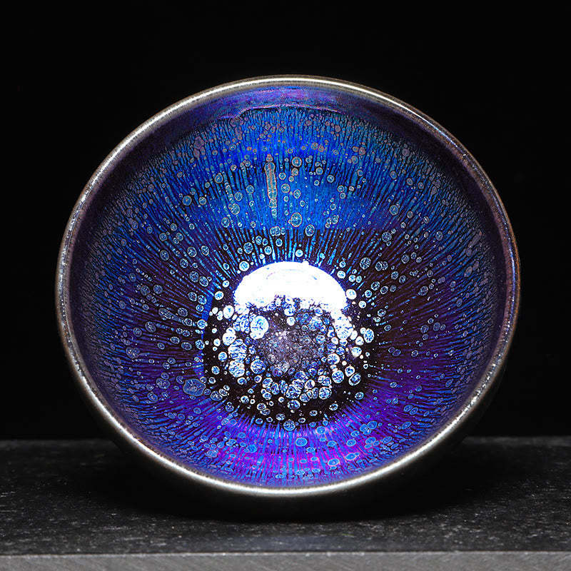 Chinese Jianzhan Blue Colorful Glaze Ceramic Teacup Tenmoku Kung Fu Tea Cup With Gift Box