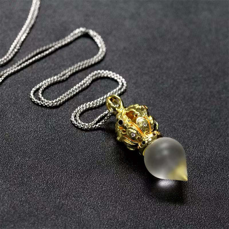 Tibetan Dorje Vajra 4 Prong Lotus Liuli Crystal Strength Necklace Pendant