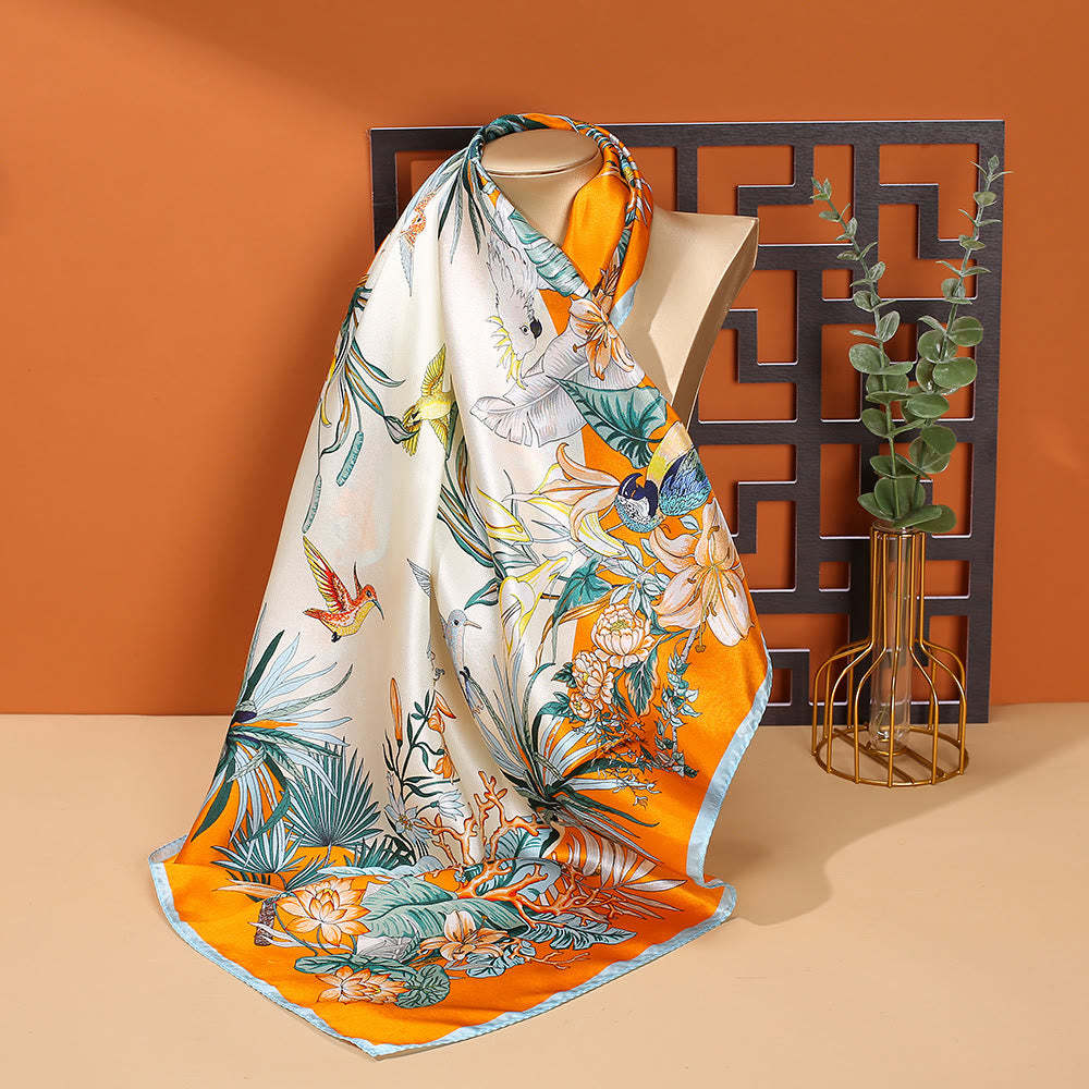 Pastoral Scene Hot Air Balloon Spring Blossom 100% Mulberry Silk Neck Hair Scarf