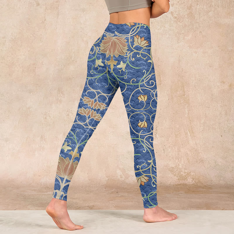 Lotus Flowers Print Gym Leggings Women's Yoga Pants
