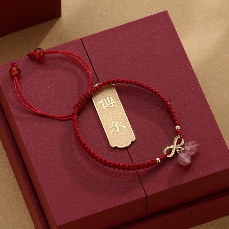 Strawberry Quartz Crystal Endless Knot Love Healing Red String Weave Bracelet